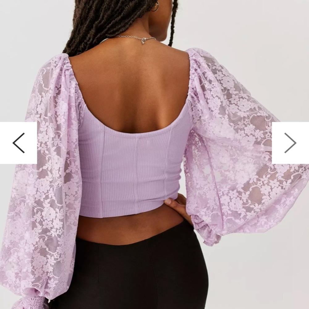 Urban Outfitters Cynthia Lace Sleeve lavender top S NWT